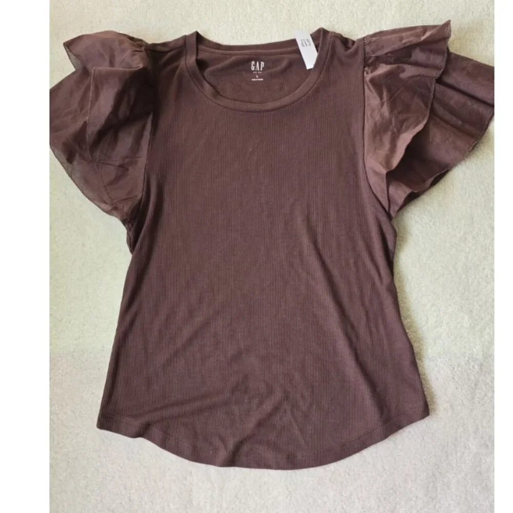✨Mini Rib‎ Ruffle Sleeve T-Shirt - New✨ - Picture 3 of 3